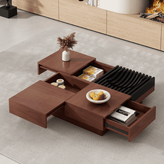 Euroco ITALIAN RETRO - INSPIRED ACACIA WOOD STORAGE COFFEE TABLE ,BROWN & BLACK COLOR