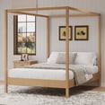 thumbnail image 1 of Euroco King Size Canopy Bed, Wood Platform Bed with Four Poster, Natural, 1 of 8