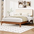 thumbnail image 1 of Euroco King Size Dry Bamboo Wood Platform Bed with Upholstered Adjustable Headboard, Brown, 1 of 9