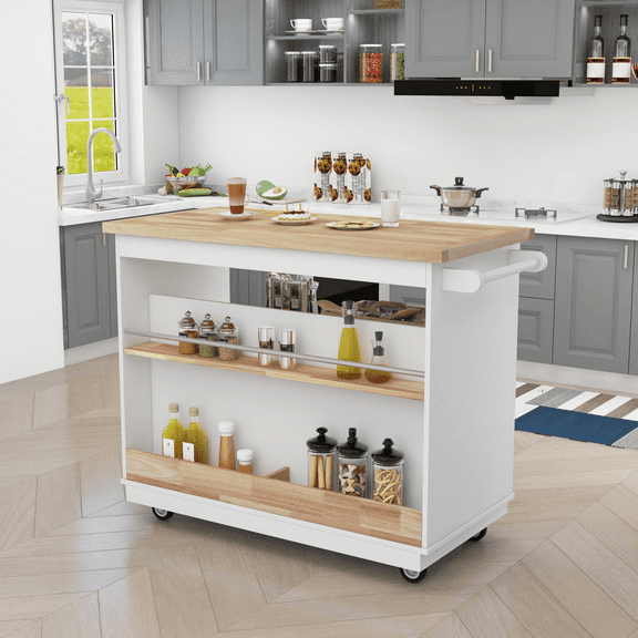 Euroco Kitchen Cart, Rolling Mobile Kitchen Island with Solid Wood Top and 2 Drawers, White