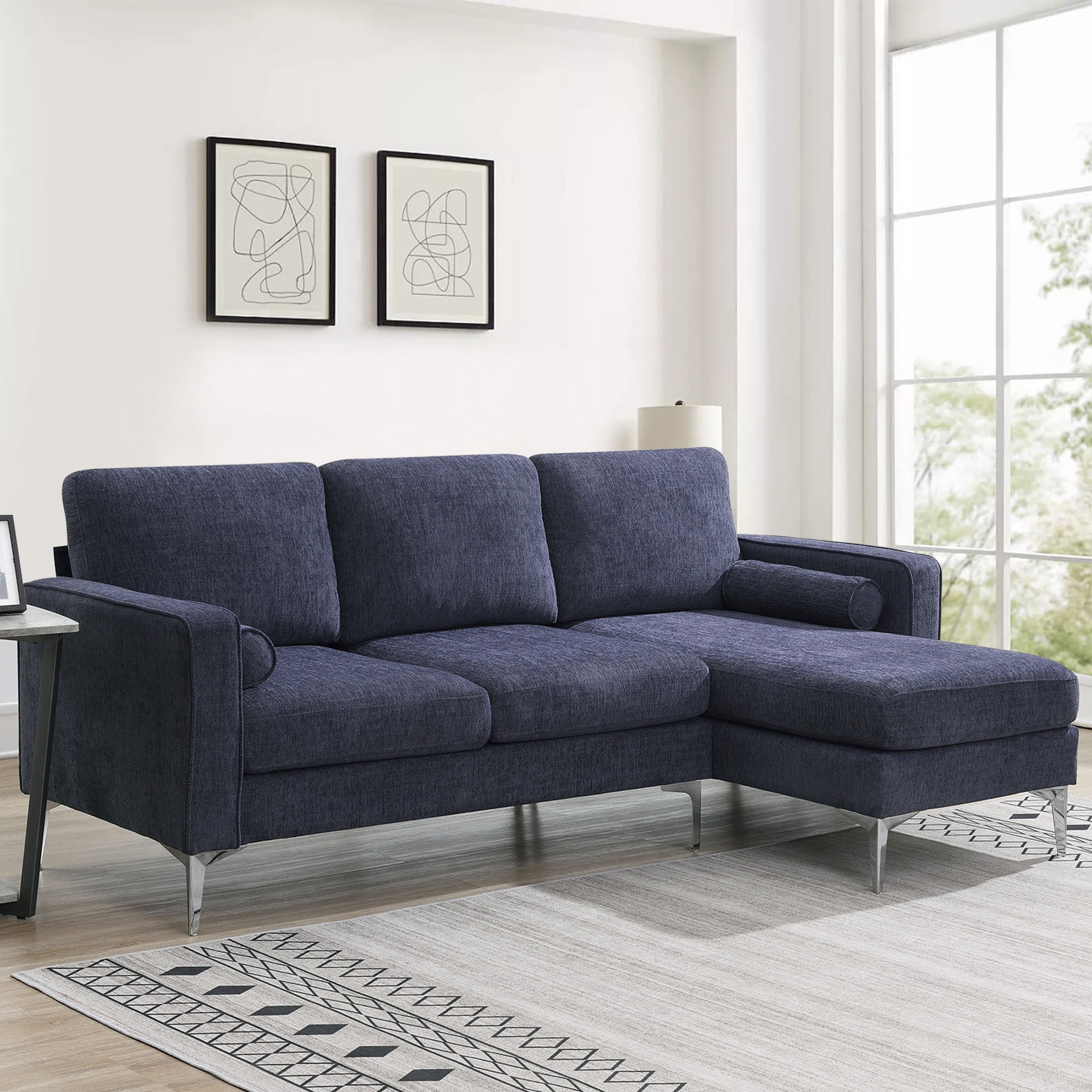 Euroco L-Shaped Couch 3-Seat Sofa with Reversible Chaise, Modern Sectional  Sofa for Living Room, 86