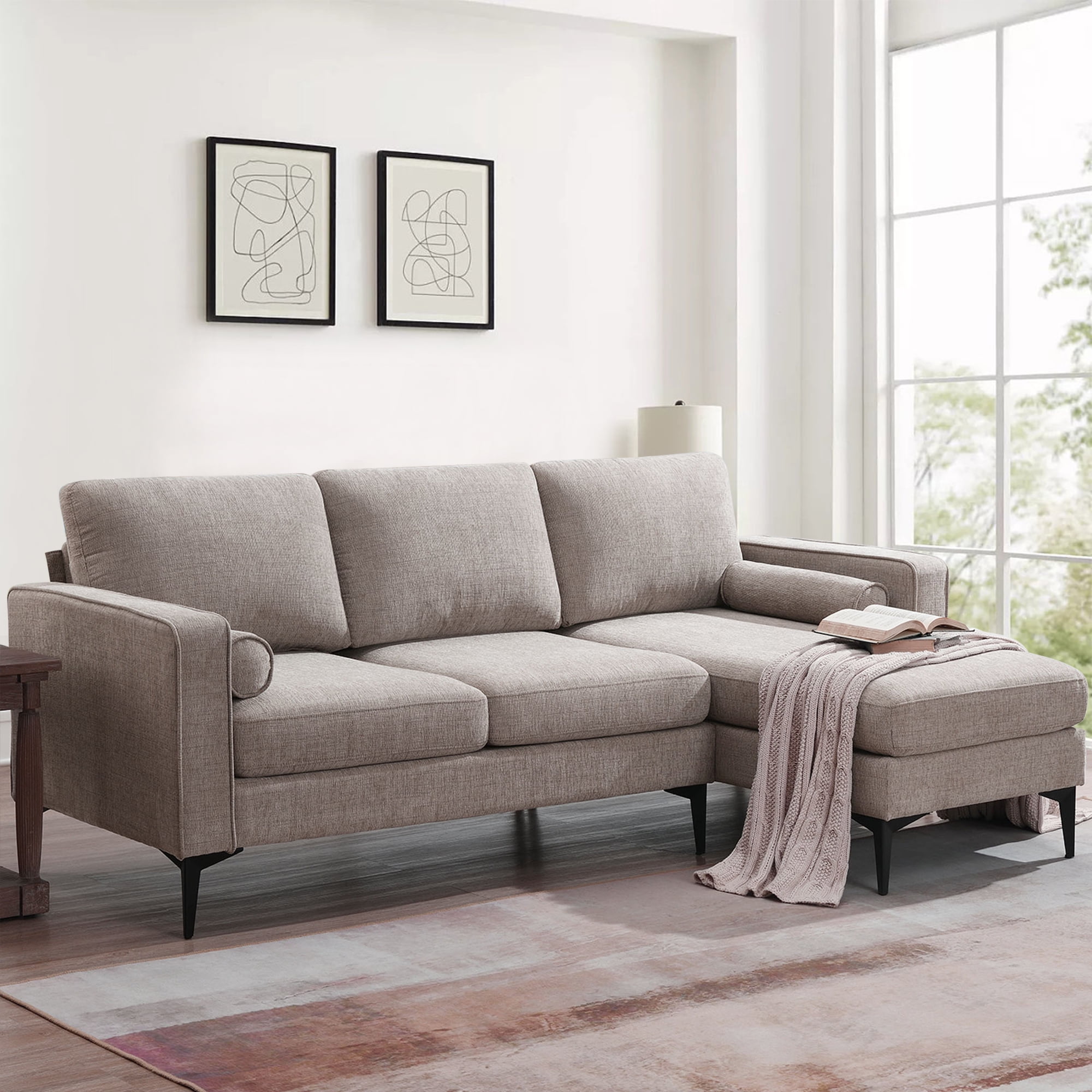 3-Seat Room, Reversible Euroco Couch Sectional Chaise, Modern Sofa for Living with Camel Sofa 86\