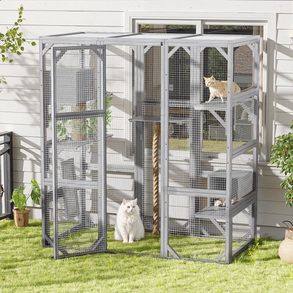Euroco Large Outdoor Cat Enclosure with Sleeping Houses, Climbing Platforms, and Scratching Posts