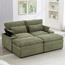 Euroco Loveseat Sofa 70.9" Free-combined Sectional Convertible Sofa Bed with Storage Space, Two Movable Ottomans, Four USB Ports and Two Cup Holders for Living Room, Green