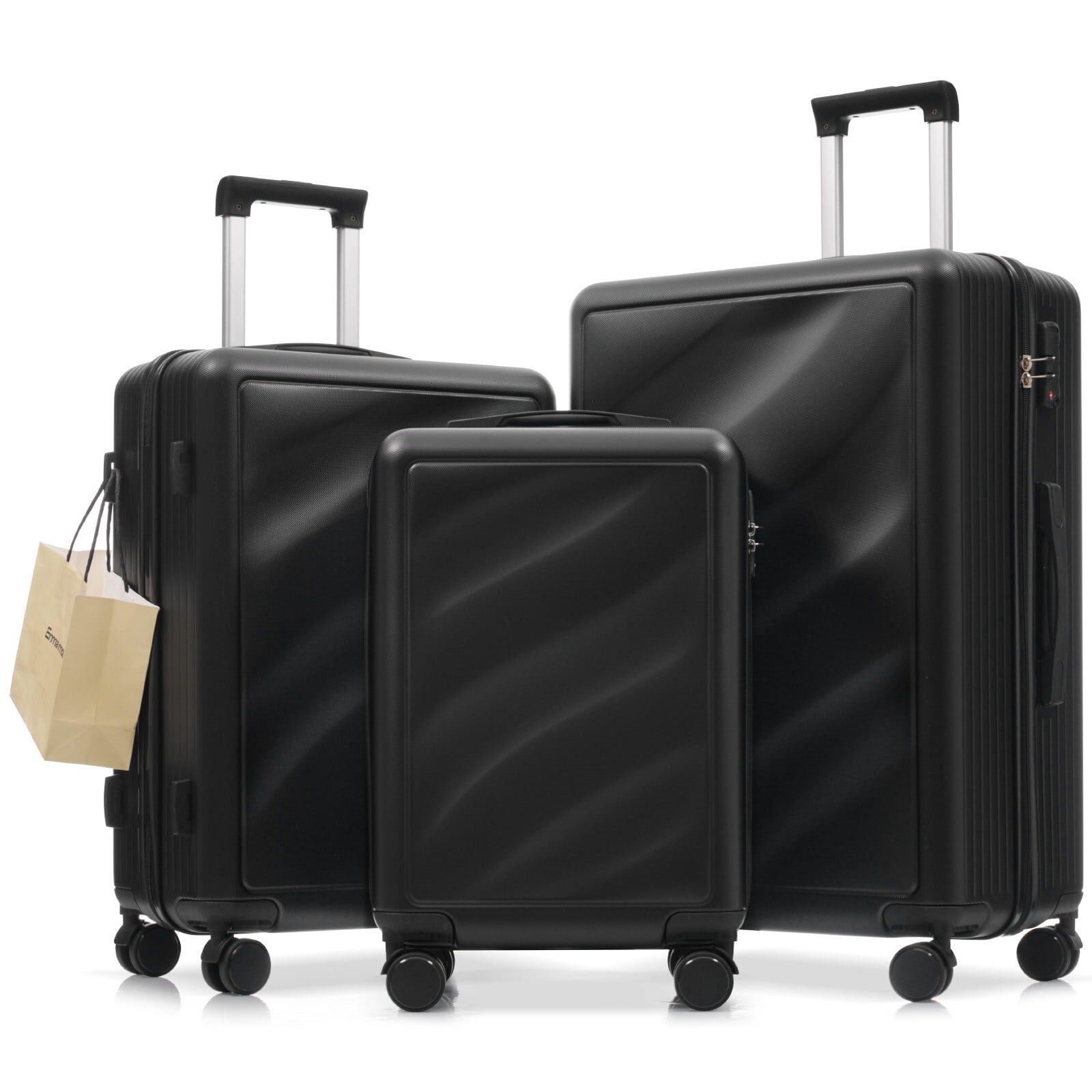 Euroco Luggage Set 3 Piece, ABS Hardside Suitcase with Spinner Wheels,TSA Lock and 2 Side Hooks,Lightweight Durable Travel Suitcase Set(20"/24"/28"),Black