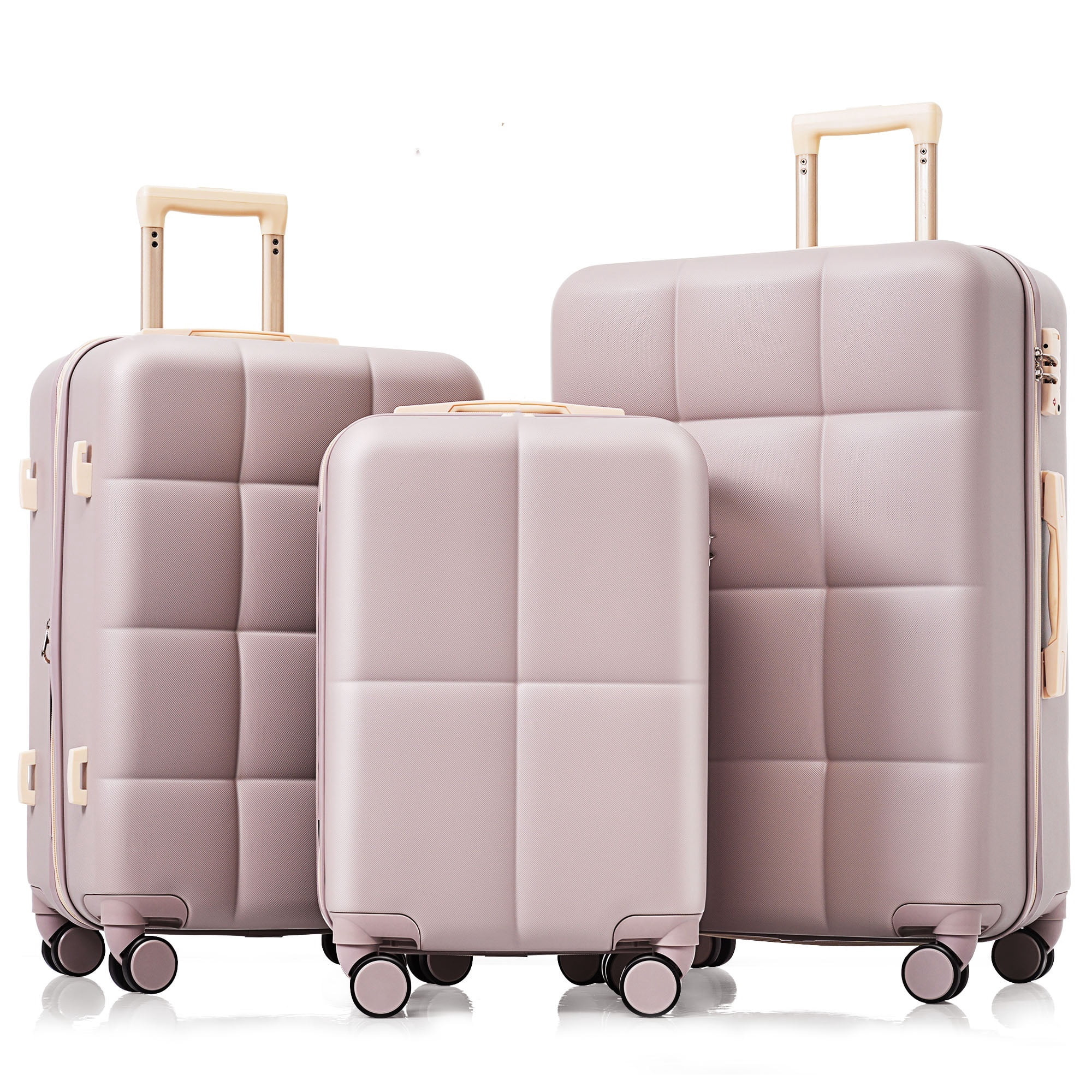 Euroco Luggage Set 3 Piece, ABS Hardside Suitcase with Spinner Wheels and TSA Lock, 20" Carry-on Luggage with Cup Holder for Travel(20"/24"/28"),Brown