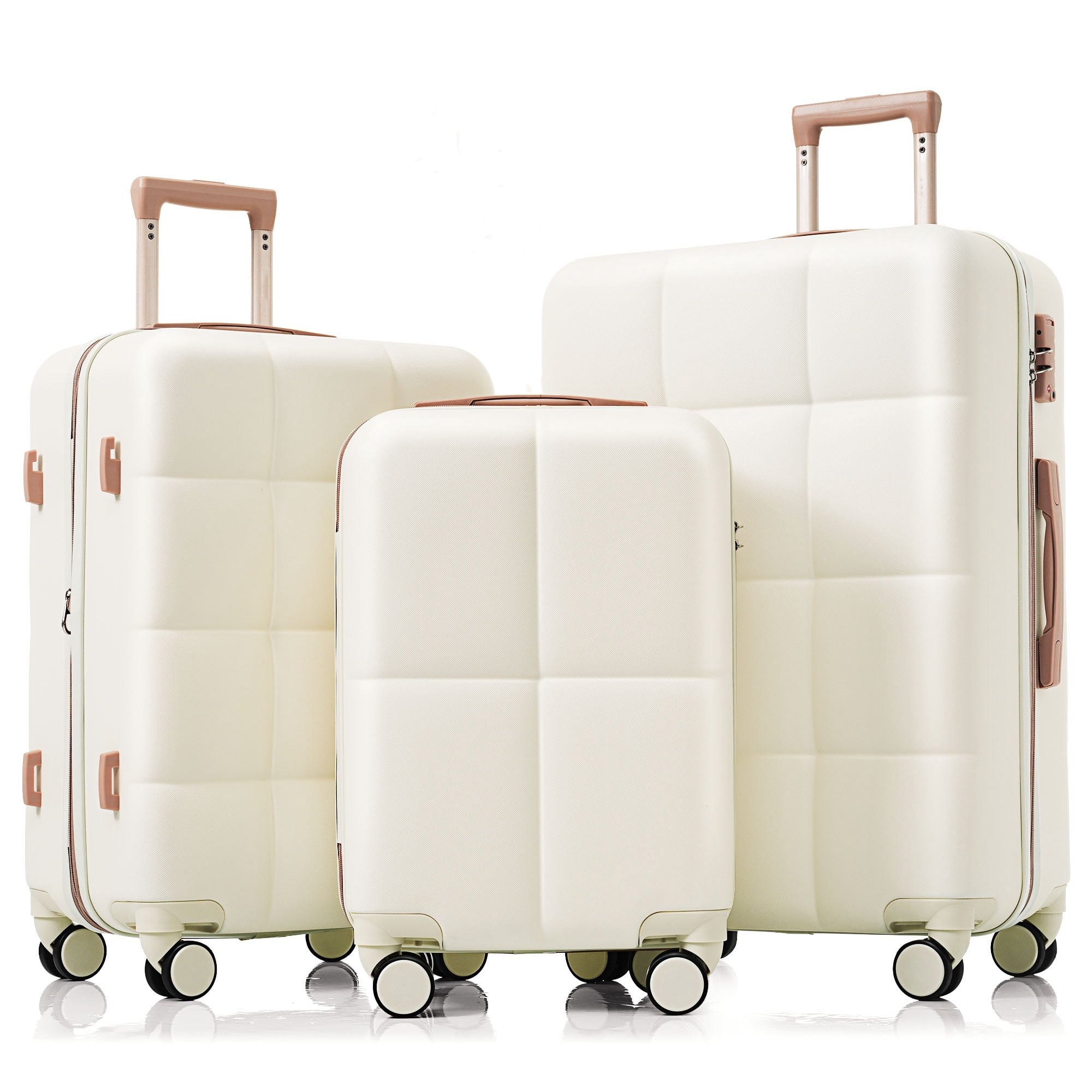 Euroco Luggage Set 3 Piece, ABS Hardside Suitcase with Spinner Wheels and TSA Lock, 20" Carry-on Luggage with Cup Holder for Travel(20"/24"/28"),White