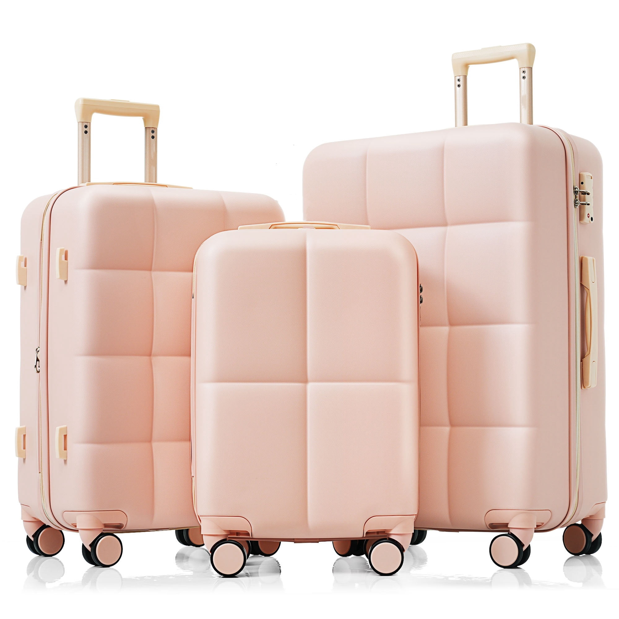 Euroco Luggage Set 3 Piece, ABS Hardside Suitcase with Spinner Wheels and TSA Lock, 20" Carry-on Luggage with Cup Holder for Travel(20"/24"/28"),Pink