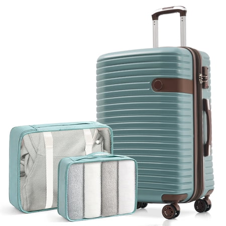 Euroco Luggage Set 3 Piece,Lightweight Expandable 24" Checked Suitcase with TSA Lock,2 Packing Cubes and Spinner Wheels for Travel,Blue