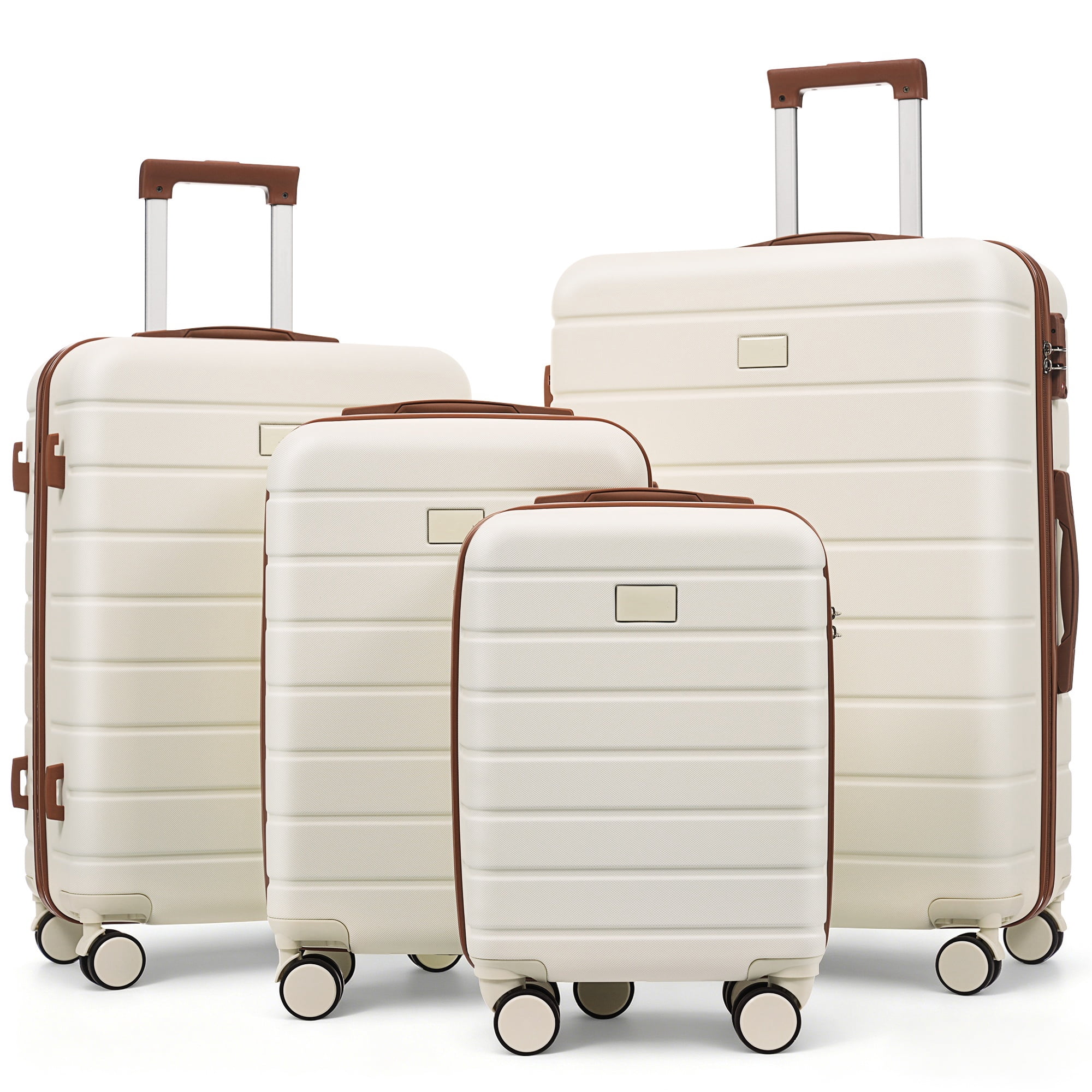Euroco Luggage Set 4 Piece, ABS Hardshell Suitcase Set with Spinner Wheels & TSA Lock, Lightweight Durable Travel Luggage for Family,16/20/24/28 Inch,Ivory