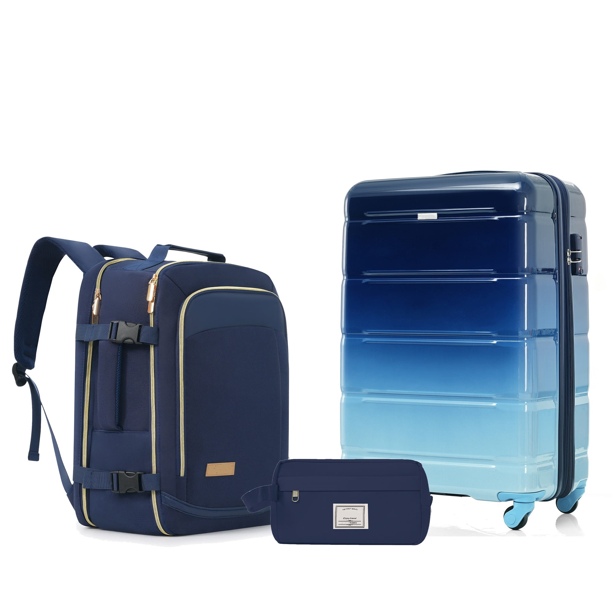 Euroco Luggage Sets 3 Piece, 20 Inch Carry On Luggage with TSA Lock & Spinner Wheels, ABS+PC Hardshell Lightweight Suitcase Set with Travel Bag for Men Women,Airline Approved,Navy