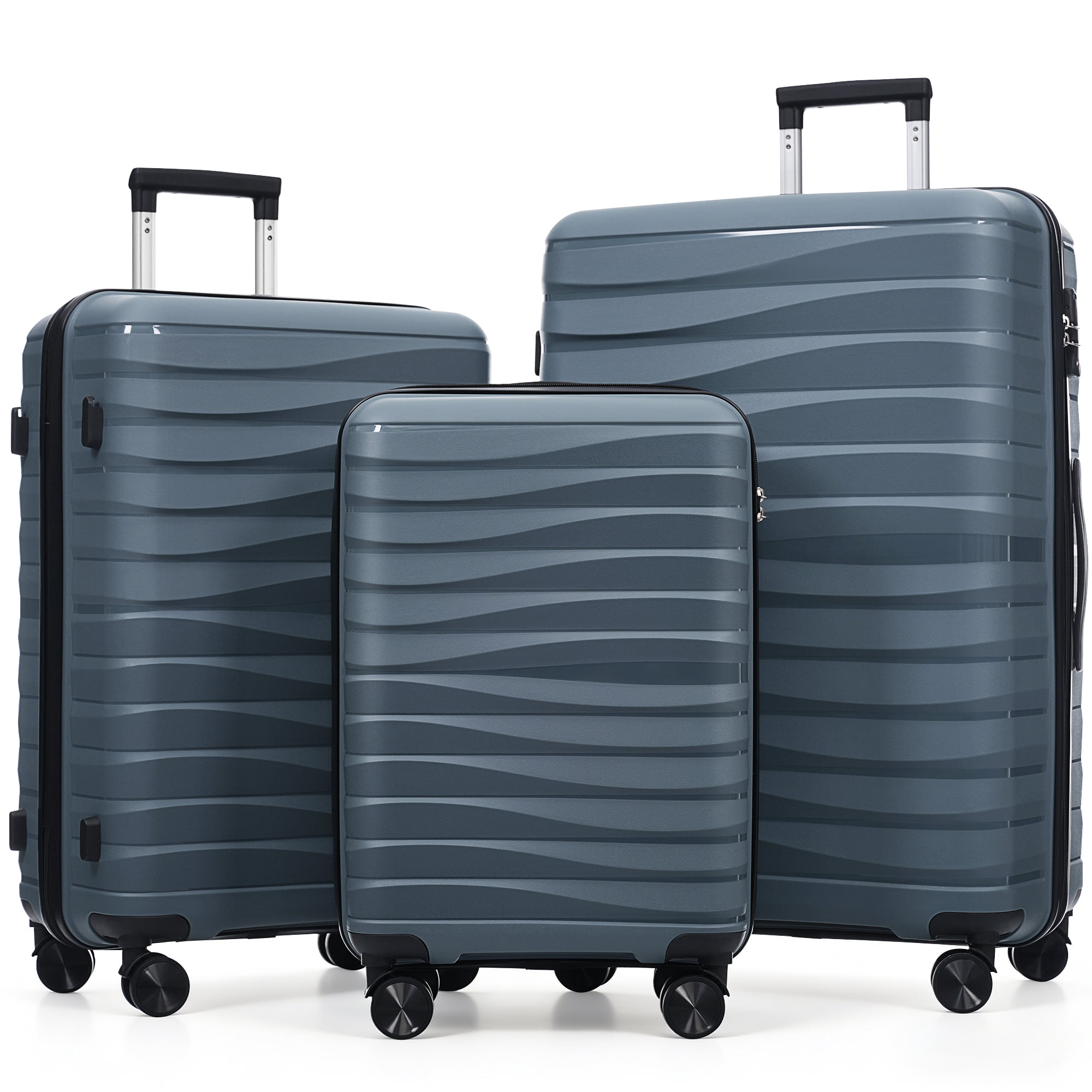 Euroco Luggage Sets 3 Piece,PP Hardside Suitcase Set with TSA Lock & 360° Spinner Wheels,Lightweight Durable Carry on Luggage for Business Travel,Grey Blue(20"/24"/28")