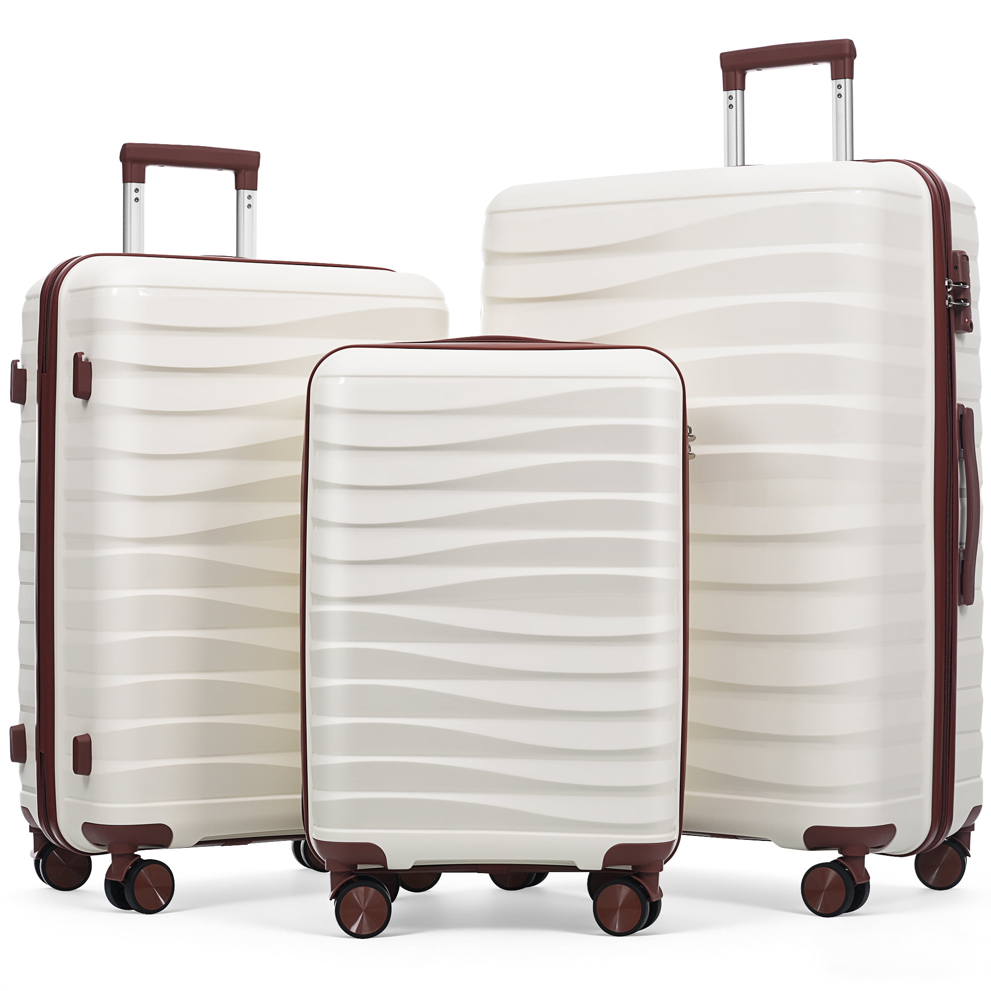 Euroco Luggage Sets 3 Piece,PP Hardside Suitcase Set with TSA Lock & 360° Spinner Wheels,Lightweight Durable Carry on Luggage for Business Travel,Ivory(20"/24"/28")