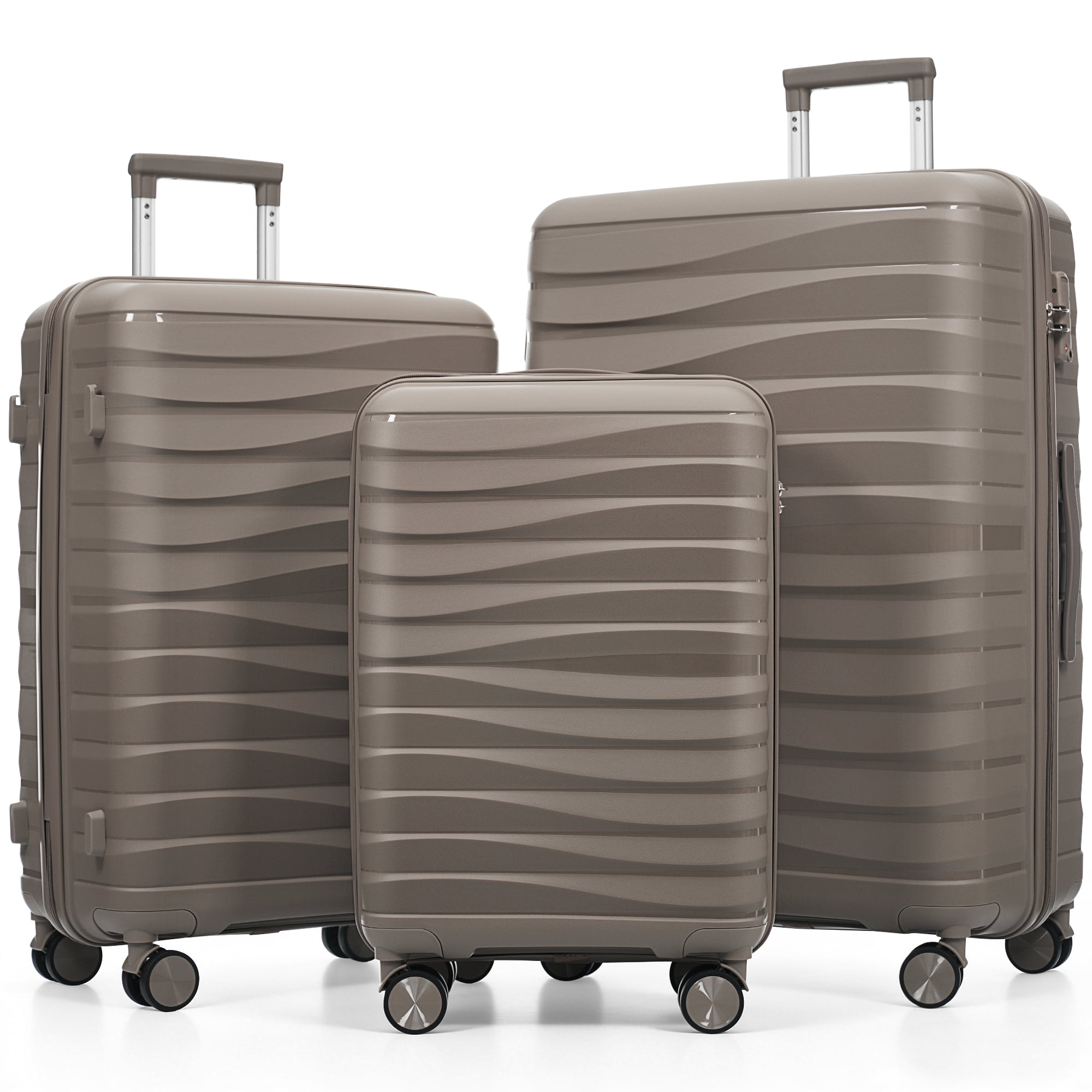 Euroco Luggage Sets 3 Piece,PP Hardside Suitcase Set with TSA Lock & 360° Spinner Wheels,Lightweight Durable Carry on Luggage for Business Travel,Light Brown(20"/24"/28")