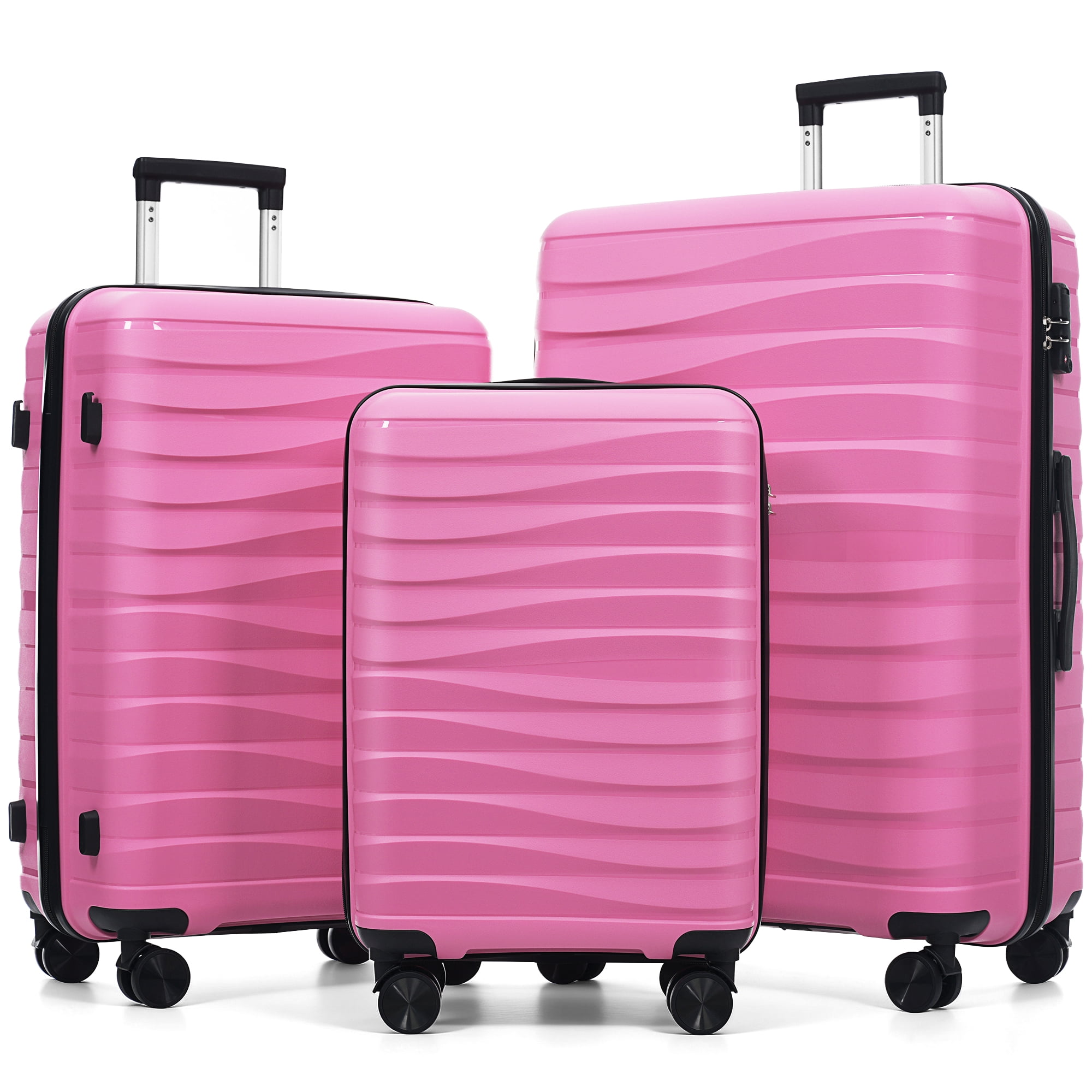Euroco Luggage Sets 3 Piece,PP Hardside Suitcase Set with TSA Lock & 360° Spinner Wheels,Lightweight Durable Carry on Luggage for Business Travel,Pink(20"/24"/28")