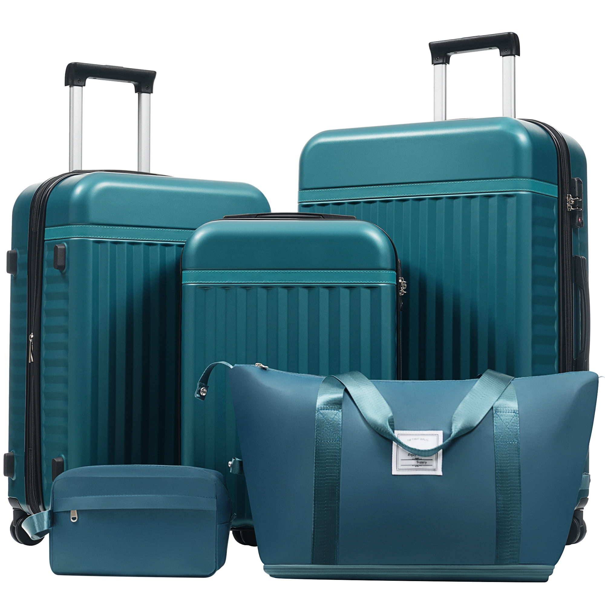 Euroco Luggage Sets 5 Piece,Hardside Expandable Suitcase with 2 Travel Bags,Spinner Wheels and TSA Lock,Lightweight Carry on Luggage for Women Men(20"+24"+28"),Dark Green