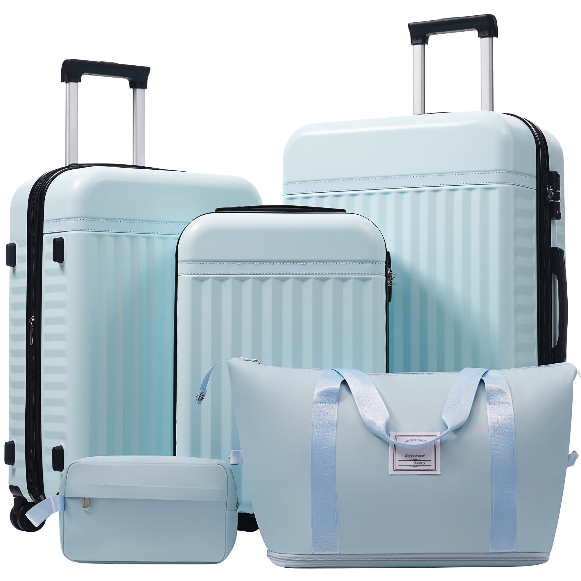 Euroco Luggage Sets 5 Piece,Hardside Expandable Suitcase with 2 Travel Bags,Spinner Wheels and TSA Lock,Lightweight Carry on Luggage for Women Men(20"+24"+28"),Light Blue