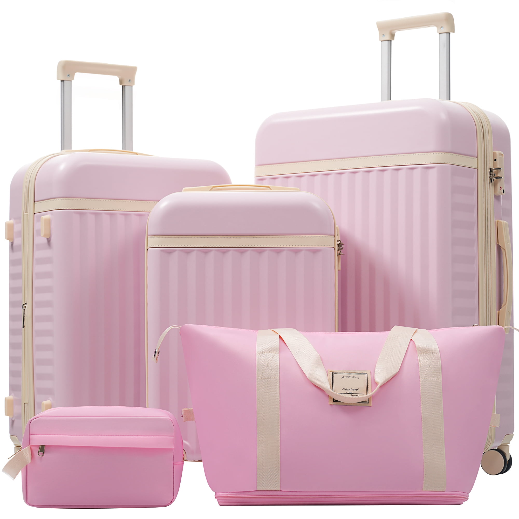 Euroco Luggage Sets 5 Piece,Hardside Expandable Suitcase with 2 Travel Bags,Spinner Wheels and TSA Lock,Lightweight Carry on Luggage for Women Men(20"+24"+28"),Pink