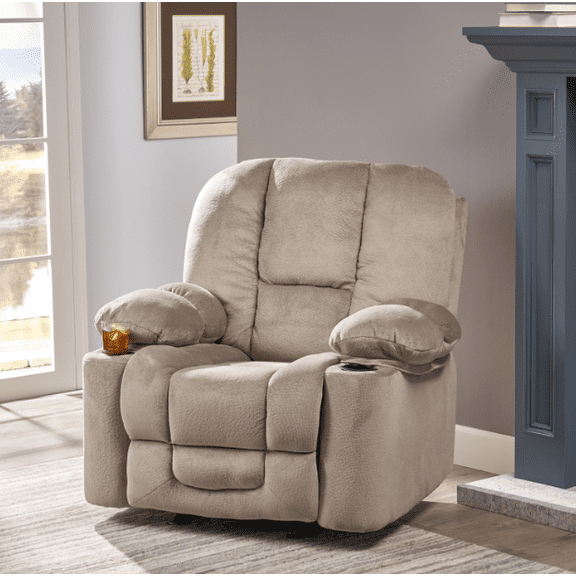 Euroco Luxurious Manual Recliner Chair in Coffee, Skin-Friendly Fabric, Dual Cup Holders