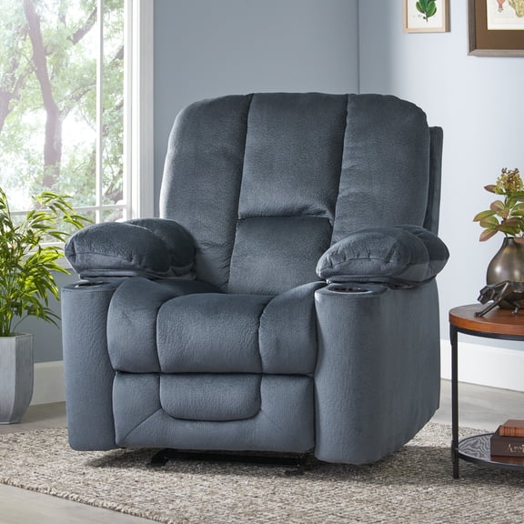 Euroco Luxurious Manual Recliner Chair in Silver with Skin-Friendly Fabric and Dual Cup Holders