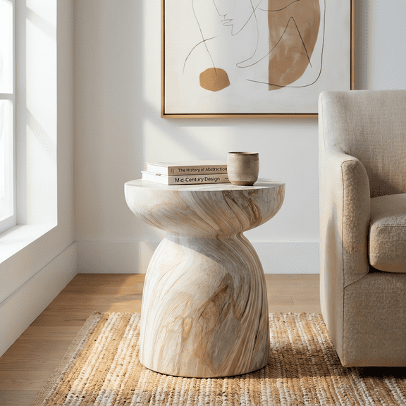 Euroco MGO Accent Side Table,18"H Small End Table with Round Shaped for Patio,Garden, Living Room,Stone Gray