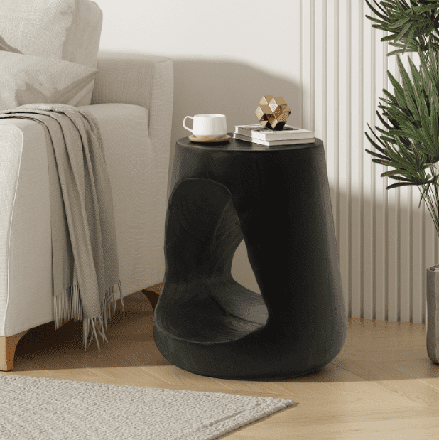 Euroco MGO Hollow Side Table, Wood-like texture, Black Color