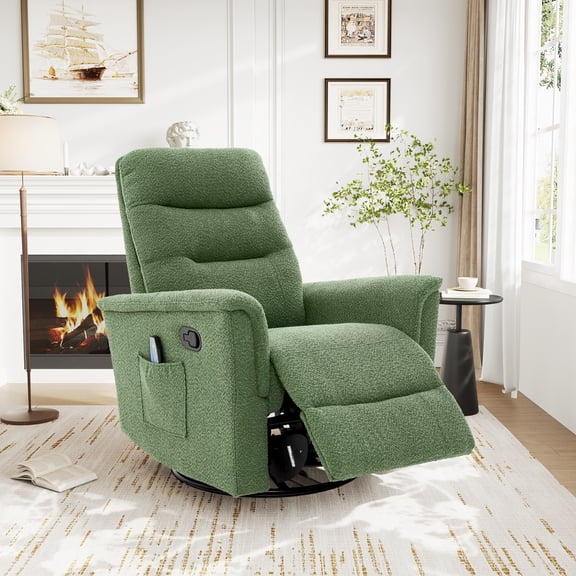 Euroco Manual Recliner Chair, 270° Swivel Rocker Chair with 8-Point Massage Function and Adjustable Backrest,Nursery Rocking Recliner for Living Room, Bedroom and Nursery, Green