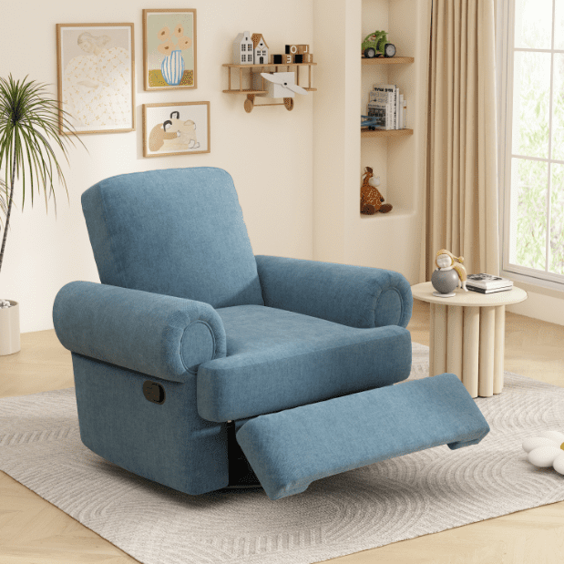 Euroco Manual Recliner Sofa Swivel Recliner Rocker Chair with Adjustable Backrest for Living Room, Bedroom, or Nursery, Sky Blue