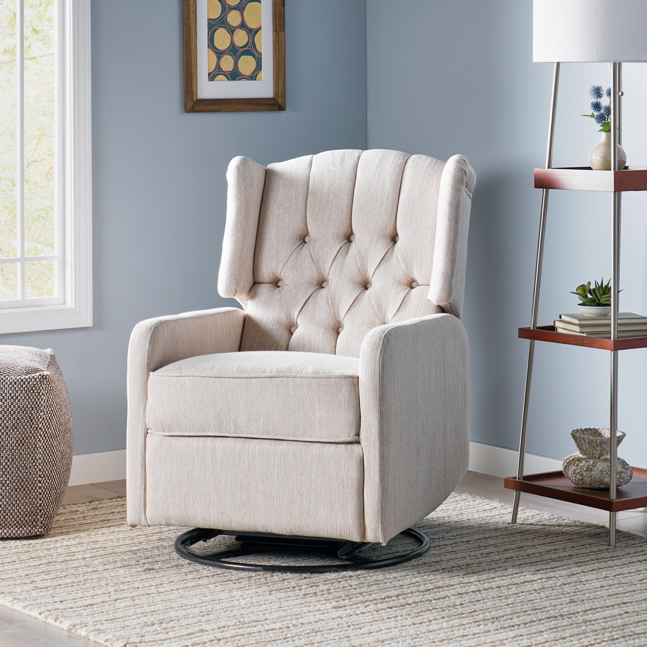 Euroco Manual Swivel Recliner Chair with 360-Degree Rotation, Linen ...