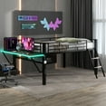 thumbnail image 1 of Euroco Metal Frame Desk LED Light Full Loft Bed with Under Bed Storage for Kids Teens Black, 1 of 12