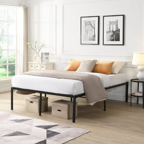 Euroco Metal Full Size Platform Bed Frame, Heavy Duty Metal Bed, Black