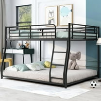 Euroco Metal Full XL over Queen Bunk Bed, Floor Bed with Ladder, Black
