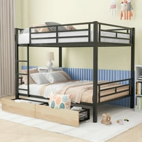 Euroco Metal Full over Full Bunk Bed with 2 Drawers for Kids, Convertible 2 Beds in One, Black