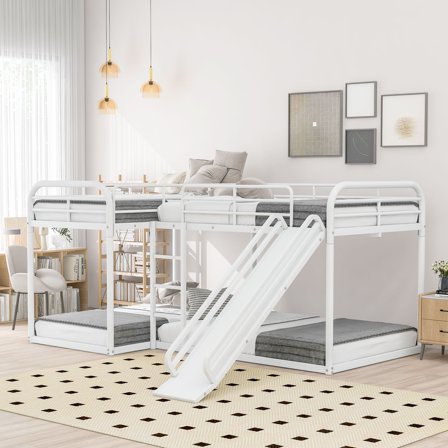 Euroco Metal L-Shaped Twin over Full Bunk and Twin Loft Bed with Desk ...
