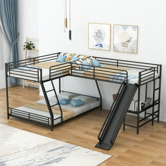 Euroco Metal LShaped Twin over Full Bunk and Twin Loft Bed with Desk
