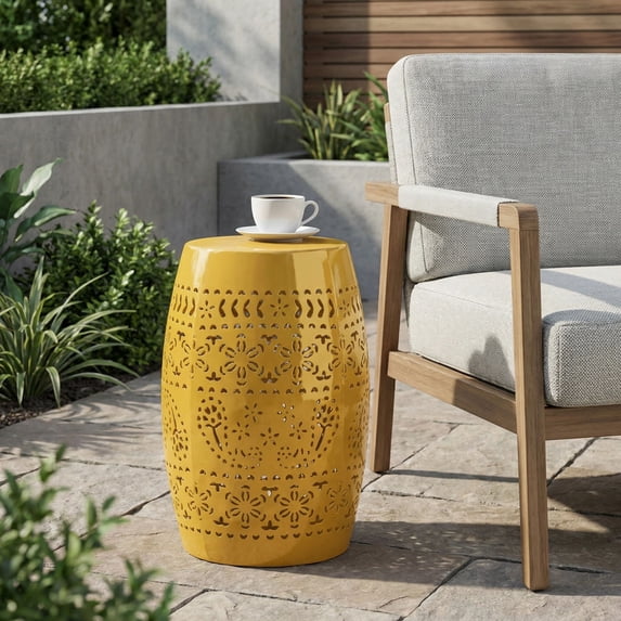 Smallest Pattern Euroco Metal Outdoor Side Table,Small Cutout Floral Pattern Accent ...