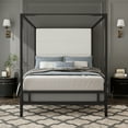 thumbnail image 1 of Euroco Metal Queen Size Canopy Bed with Upholstery Headboard, Black, 1 of 8