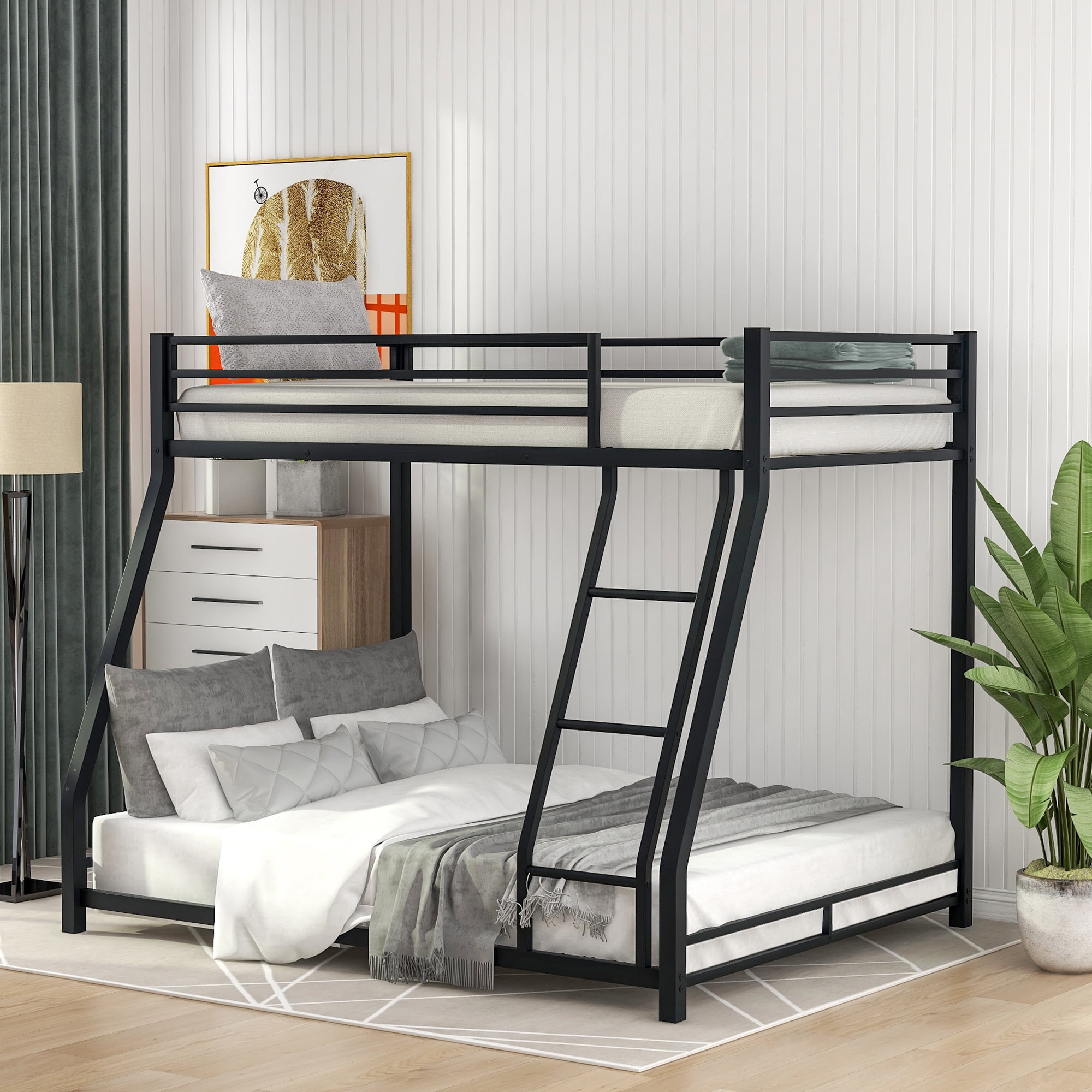 Euroco Metal Twin over Full Bunk Bed, Floor Bunk Bed for Kids Bedroom