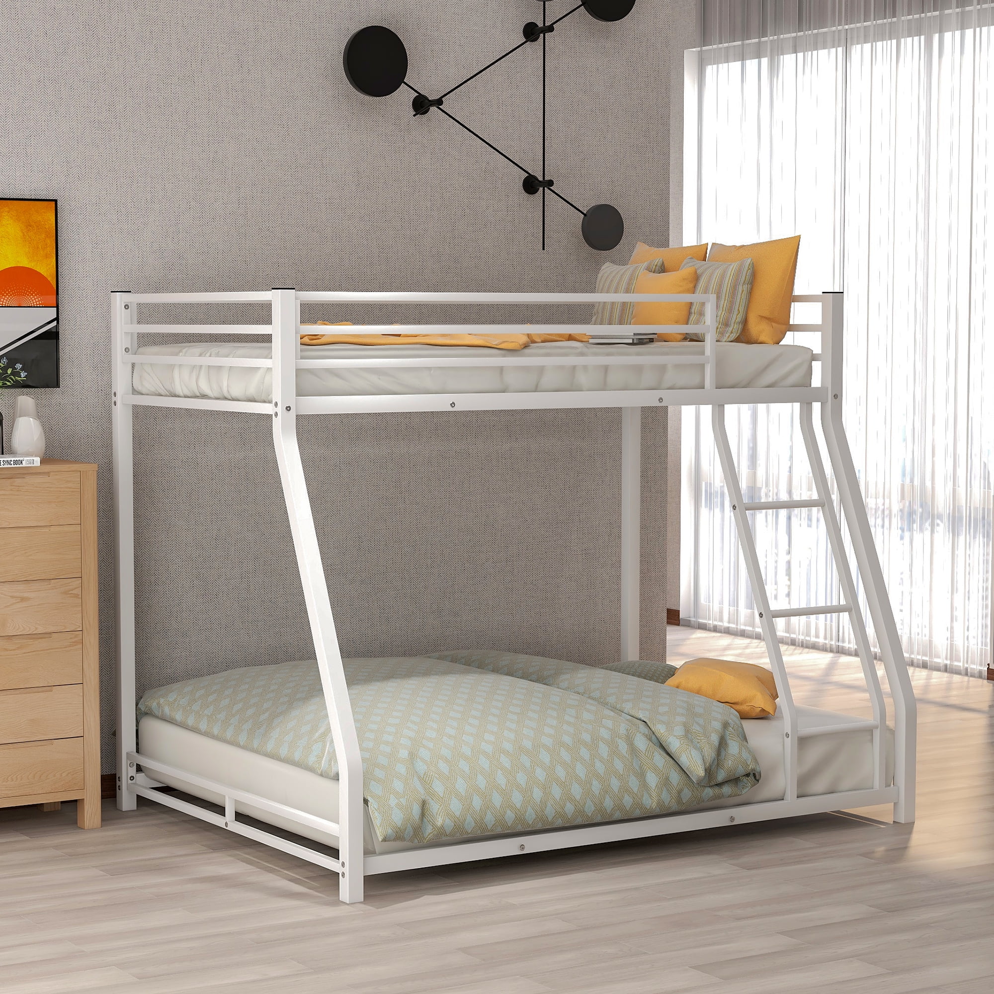 Euroco Metal Twin over Full Bunk Bed with Trundle, White