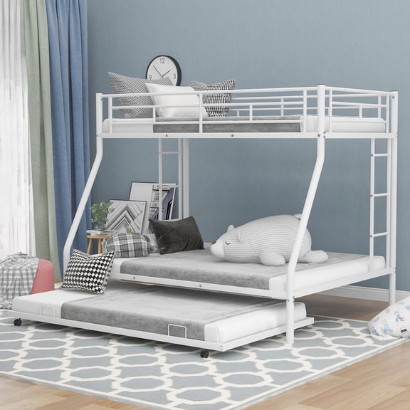 Euroco Metal Twin over Full Bunk Bed with Trundle, White