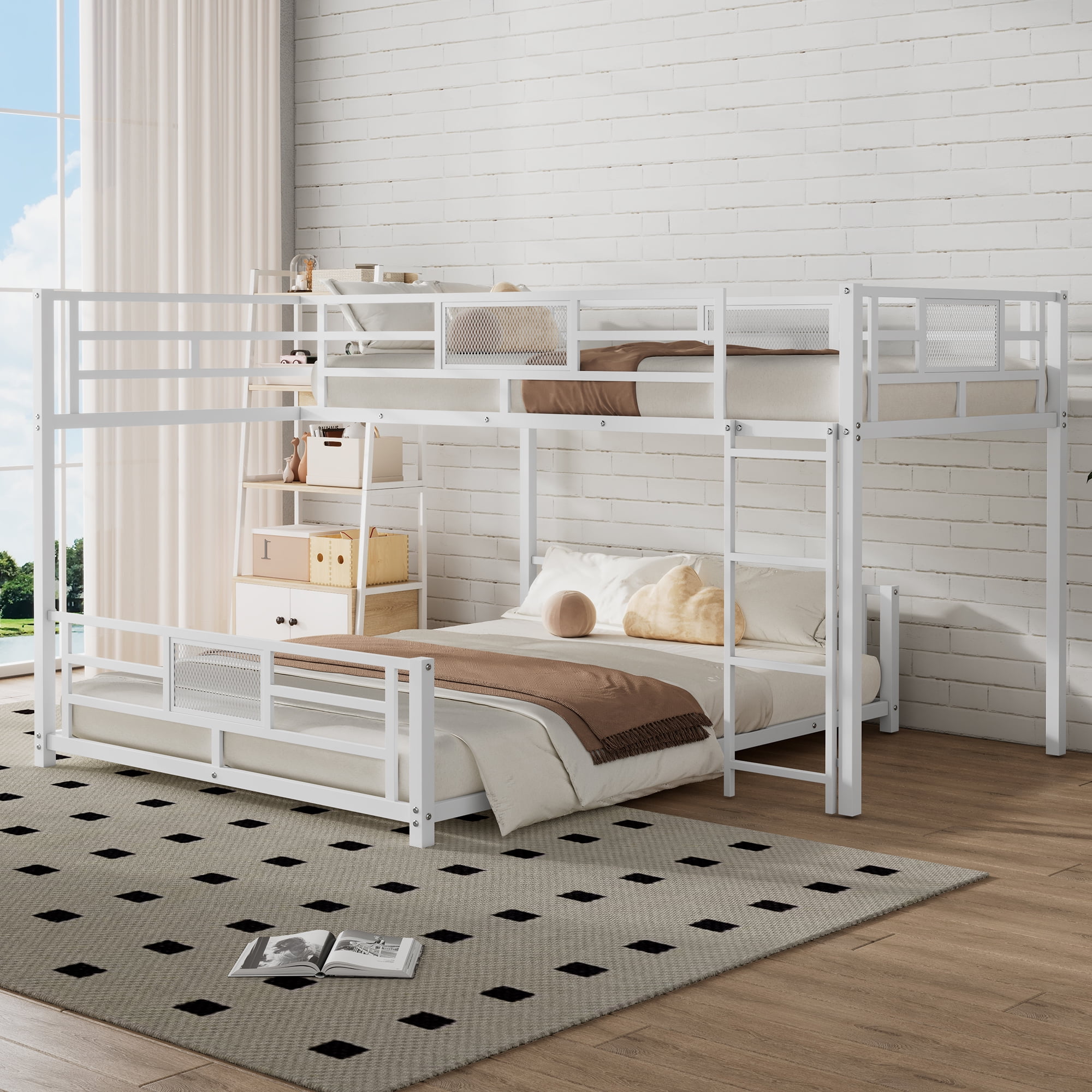 Euroco Metal Twin over Full Bunk Bed for Kids Teens, White