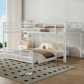 Euroco Metal Twin over Full Bunk Bed for Kids Teens, White