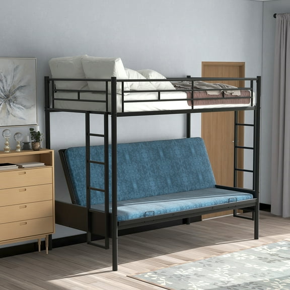 Euroco Metal Twin over Full or Twin over Twin Bunk Bed or Daybed, Twin over Futon, Covertible Lower Bed for Kids Teens Living Room, No Box Spring Needed
