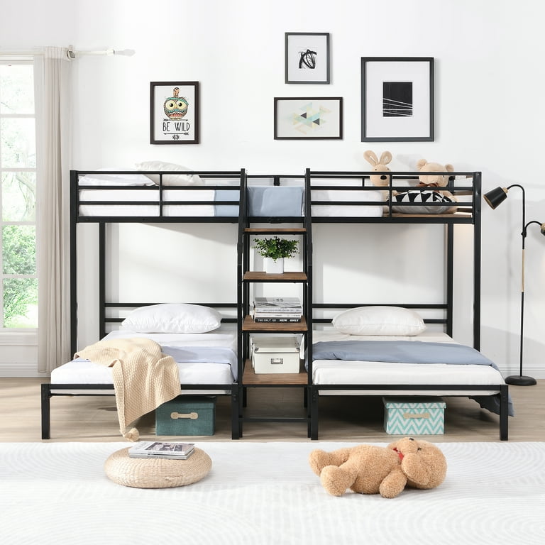 Euroco Metal Twin over Twin Twin Bunk Bed, 3-in-1 Triple Bunk