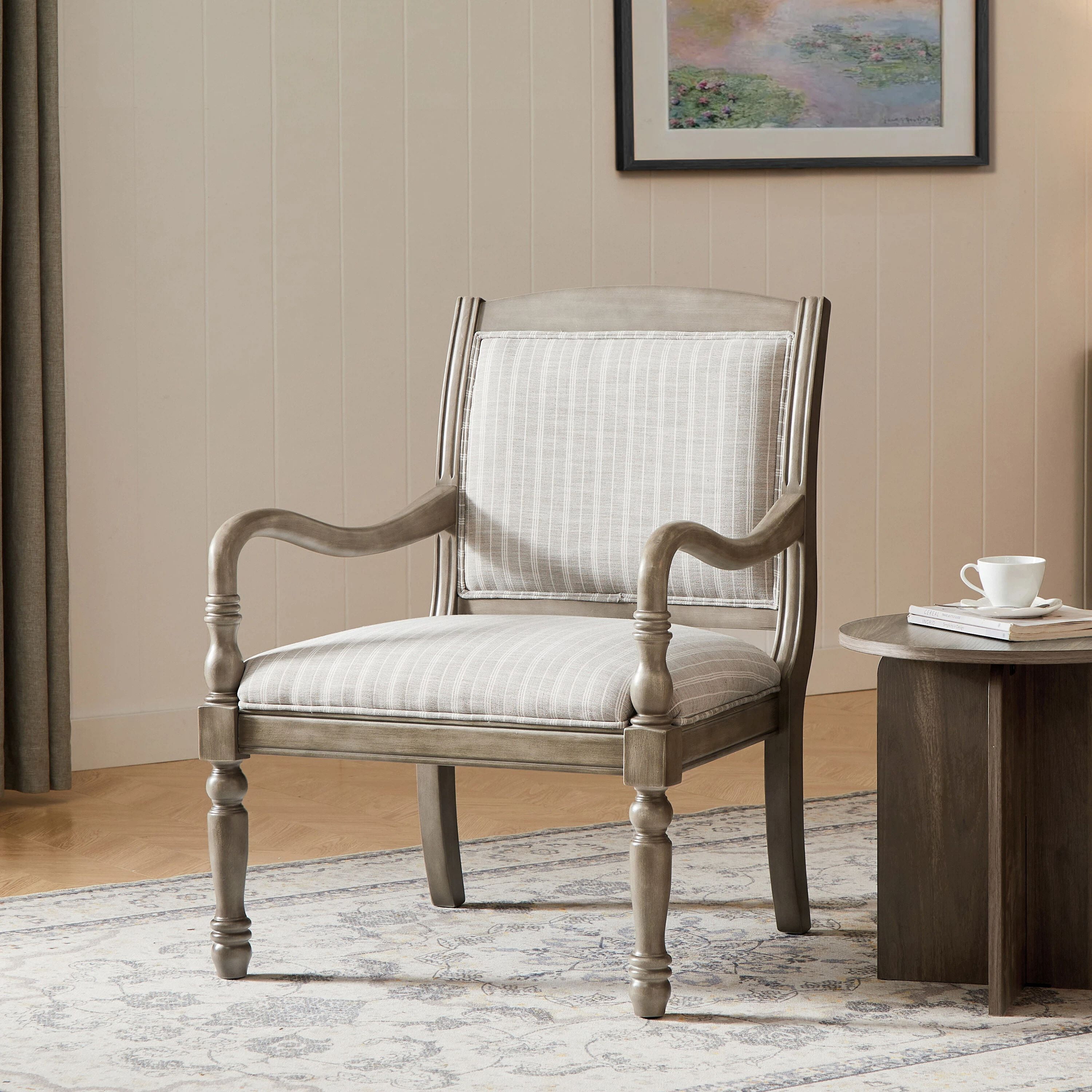 Euroco Mid-Century Modern Accent Chair,Upholstered Armchair with Solid Wood Frame,Comfy Fabric Reading Chair Lounge Chair for Living Room, Bedroom,Gray