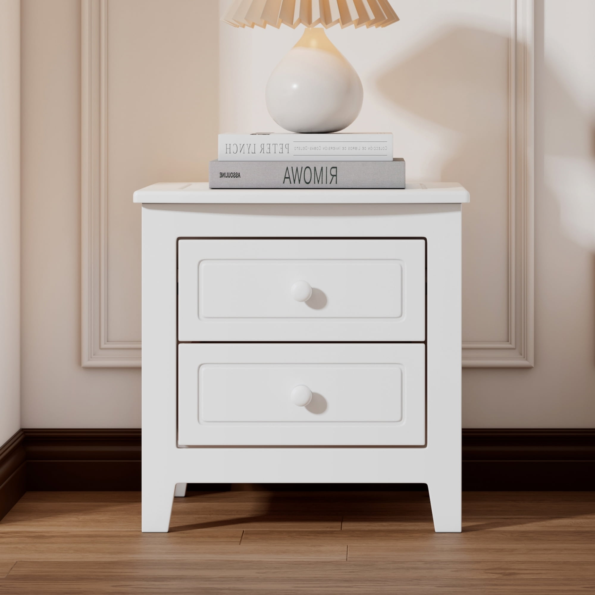 Euroco Mid Century Retro Nightstand with 2 Storage Drawers, Wood Bedside End Tables Dresser for Bedroom, Living Room, Closet,White