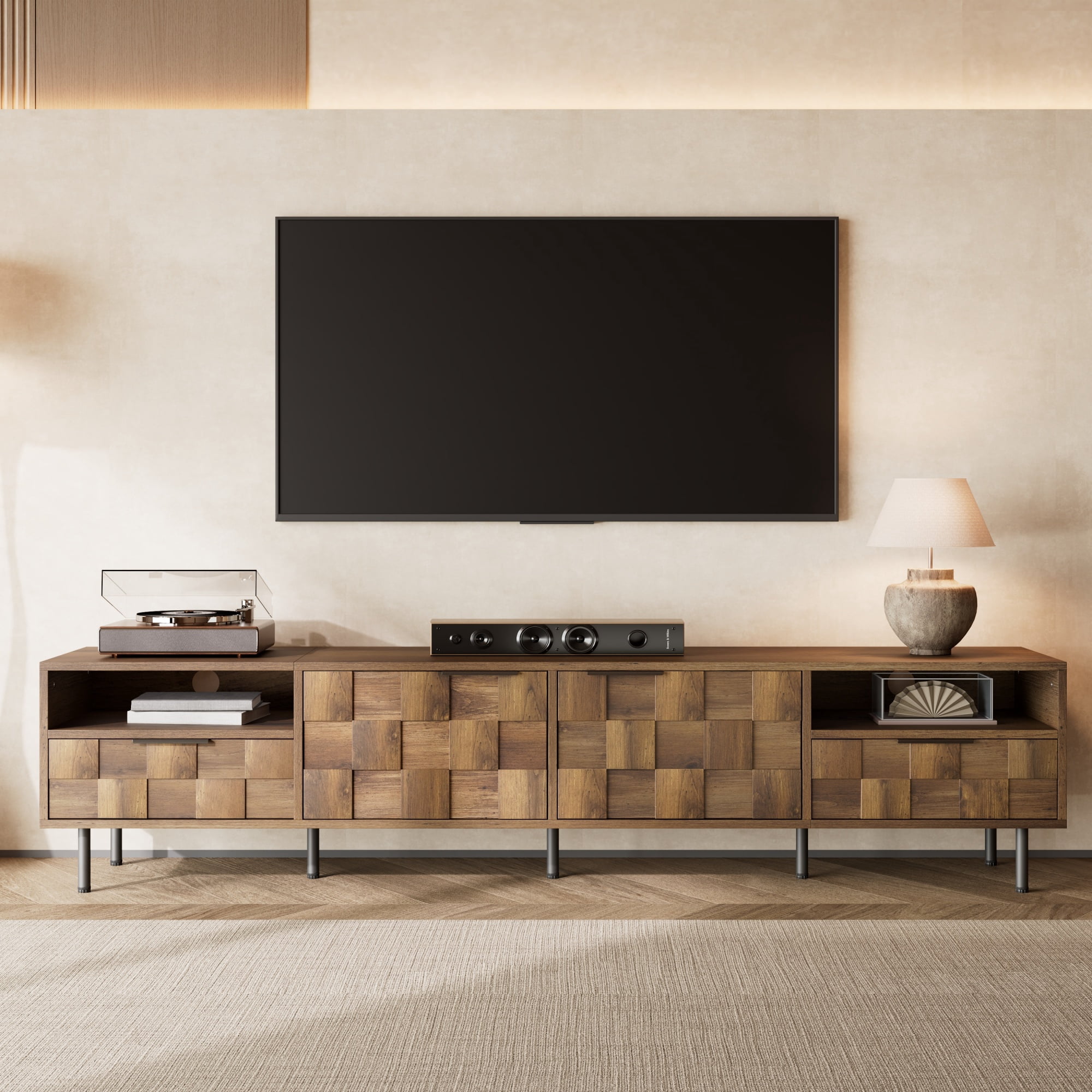 Euroco Mid Century TV Stand with 2 Drawers, Media Console Table for TVs up to 85'', Entertainment Center with Storage for Living room, Bedroom, Home Theatre