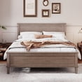 thumbnail image 1 of Euroco Mid-Century Wood Queen Size Platform Bed with Headboard and Wood Slat Support, No Box Spring Needed, Brown, 1 of 7