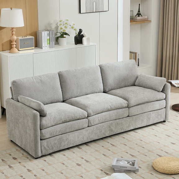 Euroco Modern 3-Seater Chenille Sofa with Double-Layered Cushions, Ergonomic Armrests & Detachable Lumbar Pillows, Upholstered Couch for Living Room or Office
