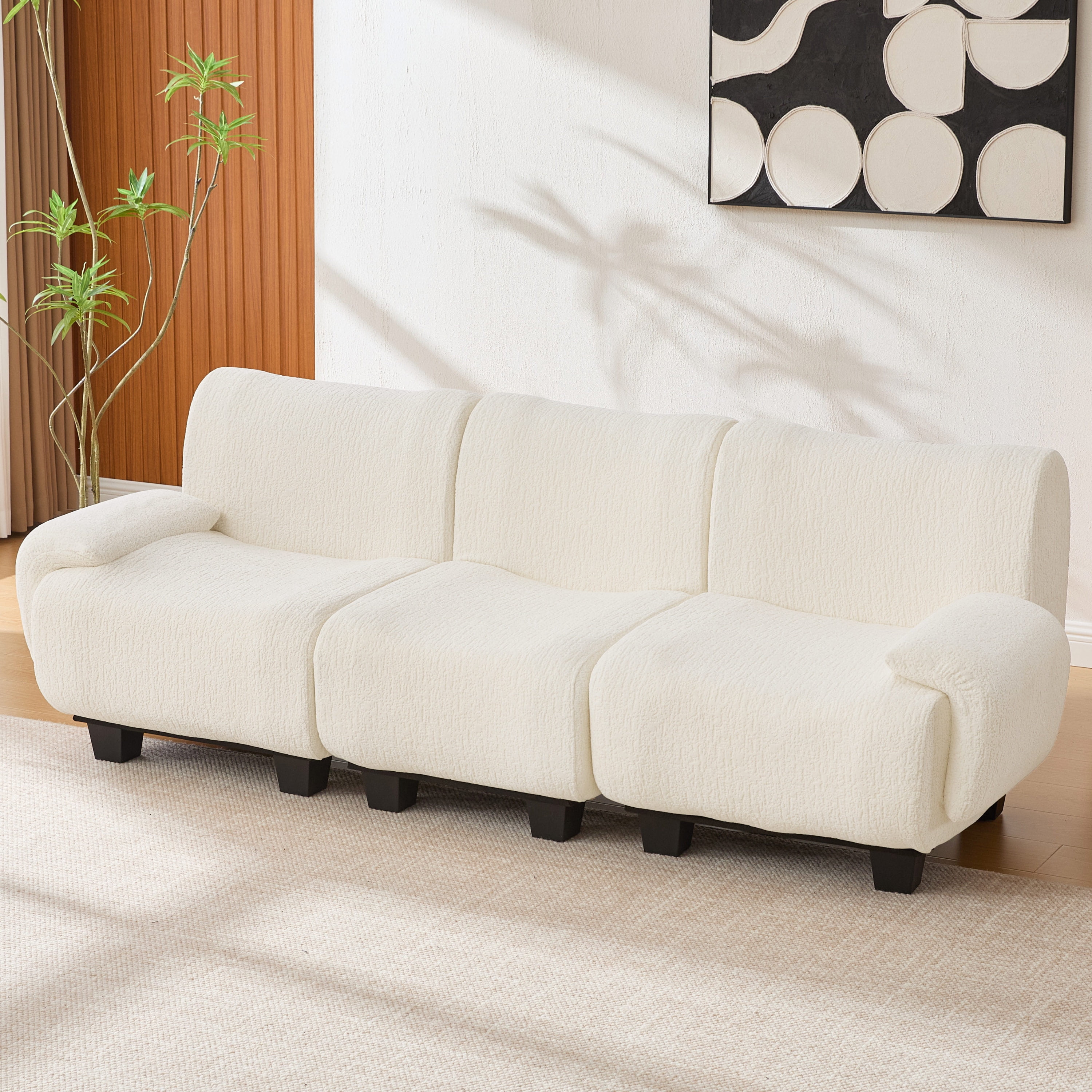Euroco Modern 3-seater Sofa 94.5" Sofa Couch Chenille Upholstered Sofa with Curved Armrests for Living Room, Apartment, Guest Room, Beige